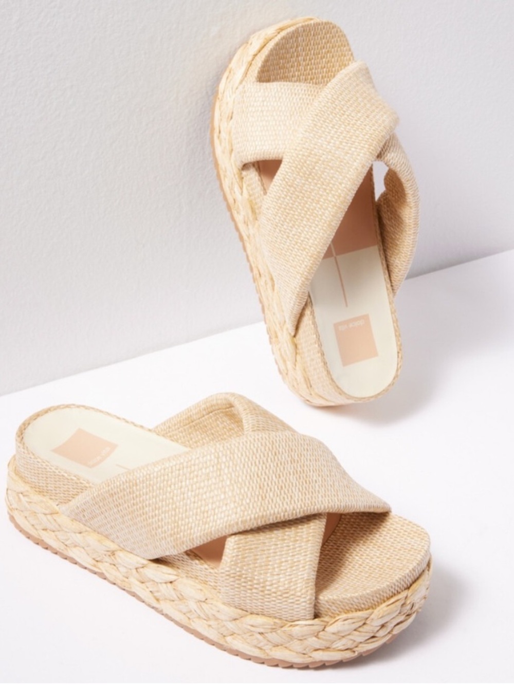 Dolce Vita Raffia Platform Slide Sandals Size 6 NWT Neutral Espadrille